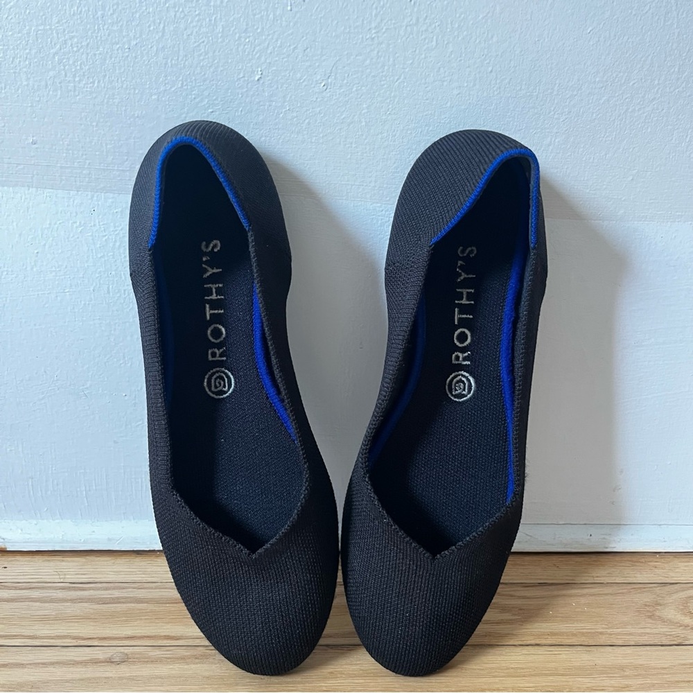 Rothy's The Flat round toe black knit women’s shoes size 9.5